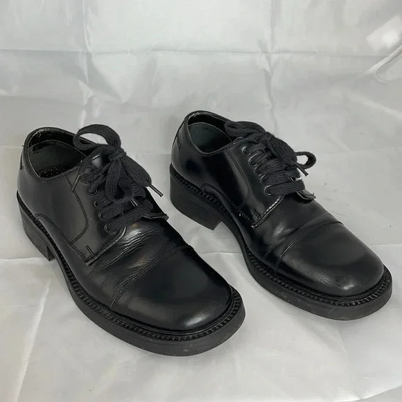 VINTAGE Monograms by Bass Mens Manny Shoe Black Leather Square Toe Lace Up  7 - Picture 13 of 13